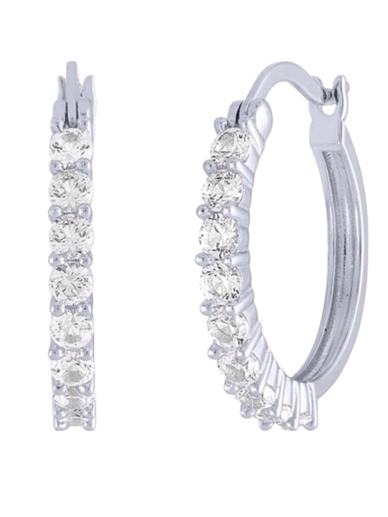 925 Sterling Silver Jewelry - Sterling Silver (925) Lab Created White Sapphire Hoop Earrings (NWT)
